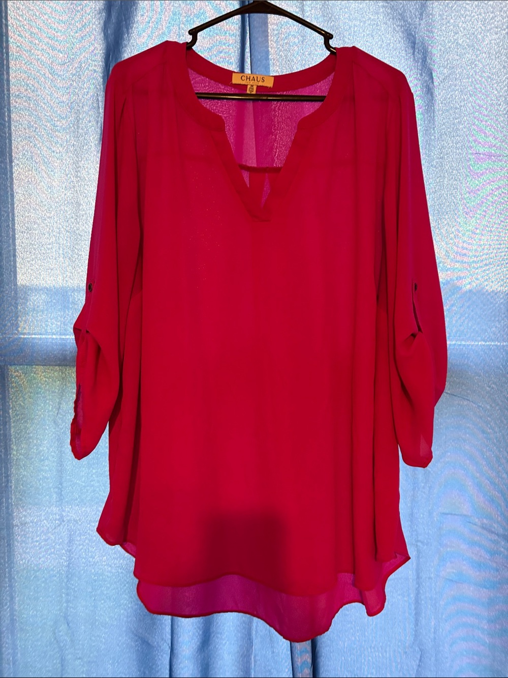 Chaus Women's Bright Fuchsia V-Neck Tunic Blouse